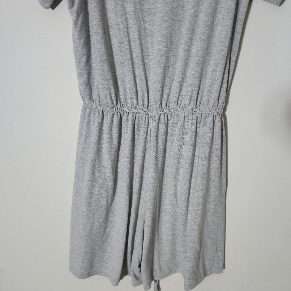 ZENANA 1X Loungewear Grey Romper Elastic Waist Keyhole Back Short Sleeve Dress - Picture 13 of 14